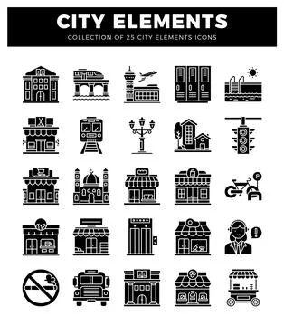 City element icons. vector set. flat design Ilustración de archivo