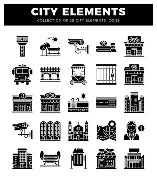 City element icons on a white background. featuring various urban symbols a.. Stock Illustration