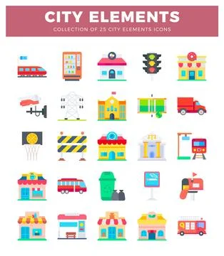 City element icons on a white background. Stock Illustration