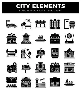City element icons on white background. Stock Illustration