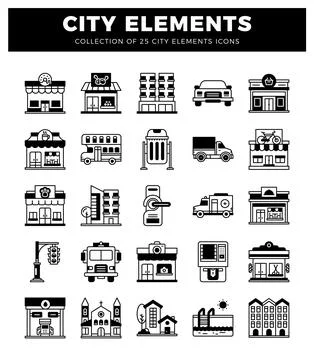 City element icons on a white background. Stock Illustration