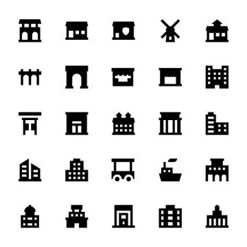 City Elements Black Icons Set Stock Illustration