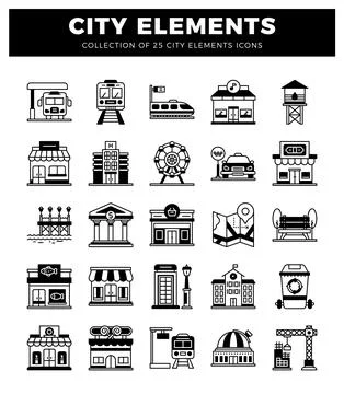 City elements collection flat icons for urban planning and design. 스톡 일러스트