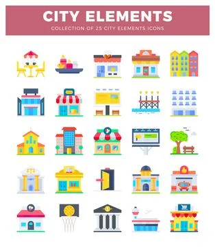 City elements flat icons Ilustración de archivo
