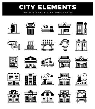 City elements icon collection. graphic design graphic icons for urban life. Illustration