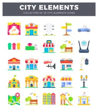 City elements icon set collection. illustration of urban infrastructure and.. 스톡 일러스트