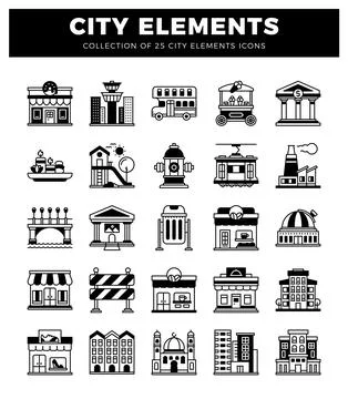 City elements icons in black and white. ideal for urban planning and archit.. イラスト素材