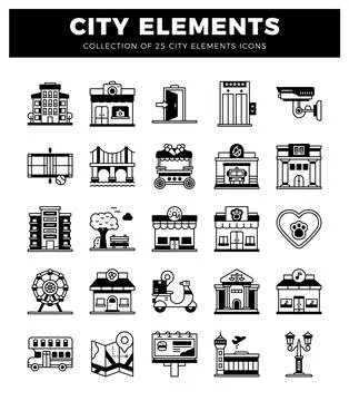 City elements icons collection. flat design. modern urban graphic. Stockillustratie