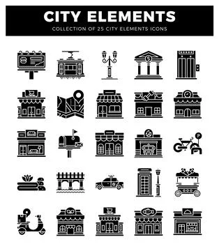 City elements icons in a collection Ilustración de archivo