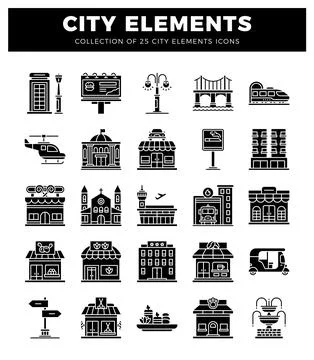 City elements icons collection. modern flat design. urban infrastructure. t.. Stock Illustration
