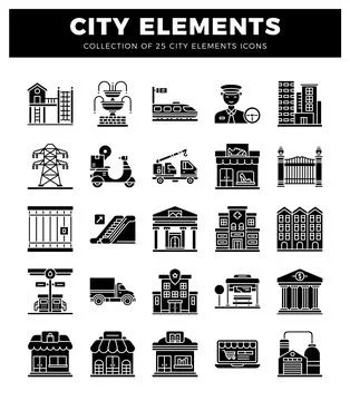 City elements icons collection. vector flat illustrations 스톡 일러스트