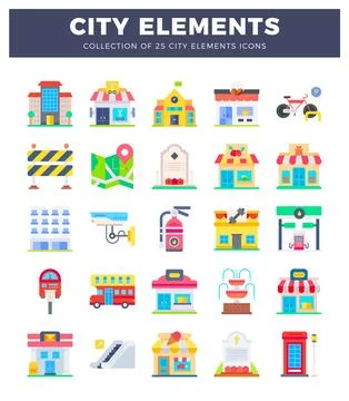 City elements icons collection on white background 스톡 일러스트