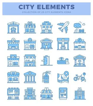 City elements icons collection on white background. clean. minimalist vecto.. イラスト素材