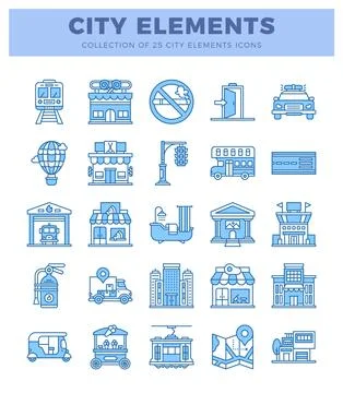 City elements icons collection on a white background Stock Illustration