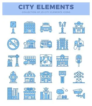 City elements icons collection on white background イラスト素材