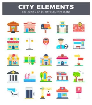 City elements icons in flat design. イラスト素材