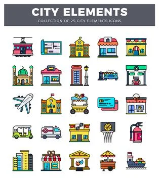 City elements icons in flat design style collection イラスト素材