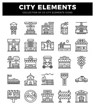 City elements icons. flat design. urban icons. vector illustration. city el.. イラスト素材