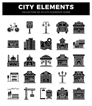 City elements icons. flat design. Illustrazione stock