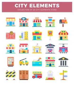 City elements icons in flat design. イラスト素材