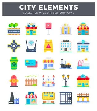 City elements icons. flat illustration イラスト素材