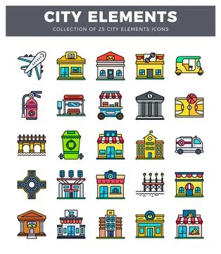 City elements icons in a flat. modern style Stockillustratie