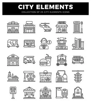 City elements icons for graphic design 스톡 일러스트