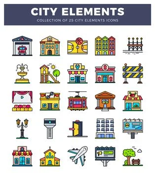 City elements icons 스톡 일러스트