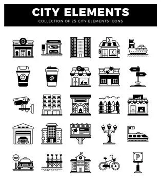 City elements icons Stock Illustration