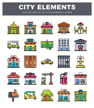 City elements icons. Stockillustratie