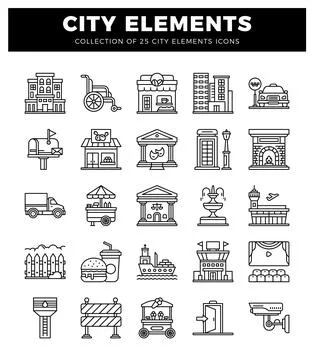 City elements icons illustrations Illustrazione stock