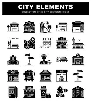 City elements icons. isolated on white. Stock Illustration
