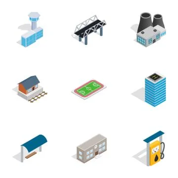 City elements icons, isometric 3d style Stock Illustration