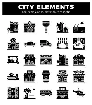 City elements icons. a modern graphical representation. Illustrazione stock