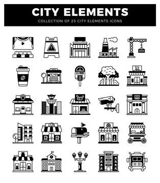City elements icons a vector graphics. イラスト素材