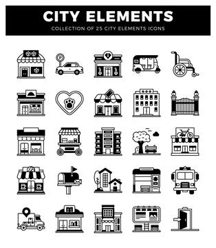 City elements icons on a white background. Stock Illustration