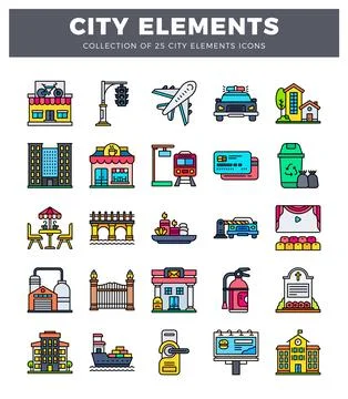 City elements with icons on a white background Stock Illustration