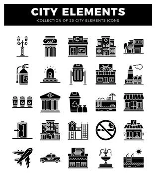 City elements icons on a white background Stock Illustration