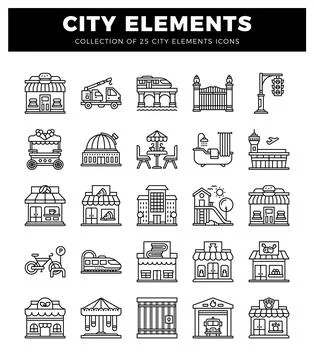 City elements icons on a white background 스톡 일러스트