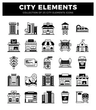 City elements icons on white background イラスト素材