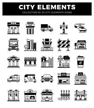 City elements icons on a white background. Stock Illustration