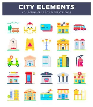 City elements icons on white background. 스톡 일러스트
