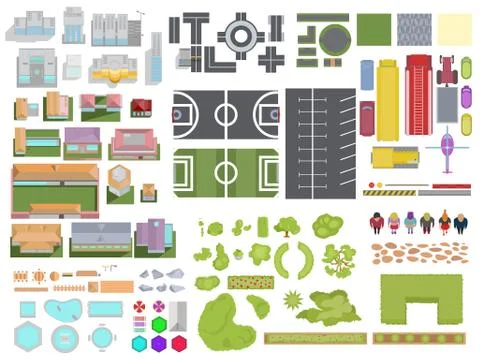 City elements set isolated on white background Stock Illustration