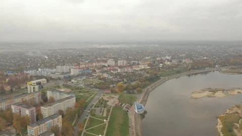 City in the fall and the river Stock Footage