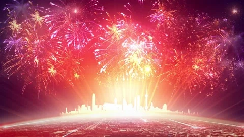 City Festive Fireworks 動画素材 334939085