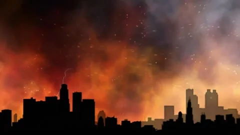 City on Fire - A dramatic video of a natural disaster Stock Footage 313830539