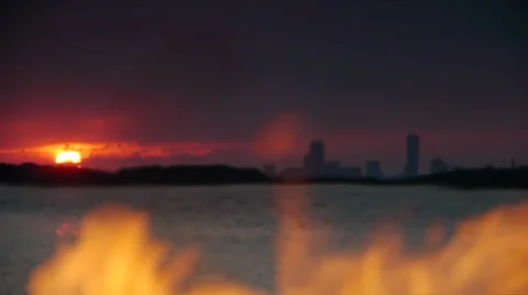 City on Fire at Sunset Video stock 27557124