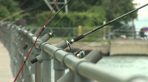 City Fishing Poles Stock Footage