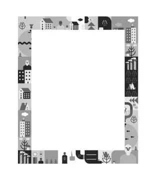 City frame template for presentation. Town background. Road and street. House Ilustración de archivo