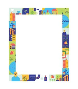 City frame template for presentation. Town background. Road and street. House Ilustración de archivo